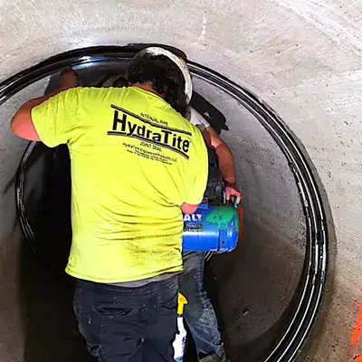 A technician conducting an air test on a HydraTite seal to ensure that it will prevent leaks