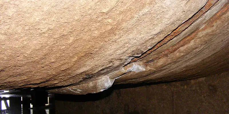 Concrete cracked at a joint in a large-diameter pipe