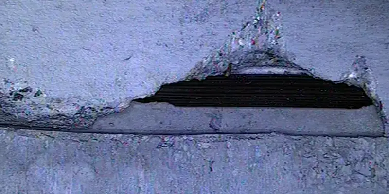 A damaged portion of the pipe near a joint