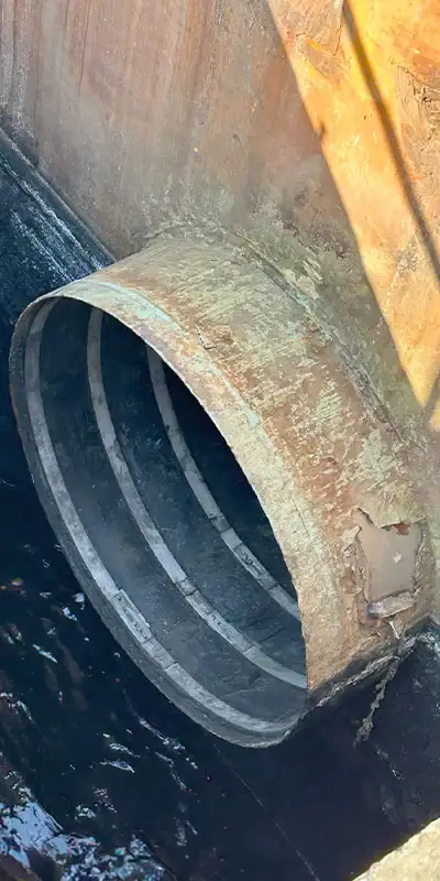 The end of a sanitary sewer pipeline sealed with HydraTite