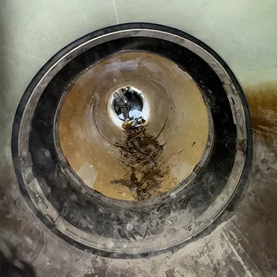 HydraTite sealing a pipe transition joint between a concrete pipe and a steel pipe