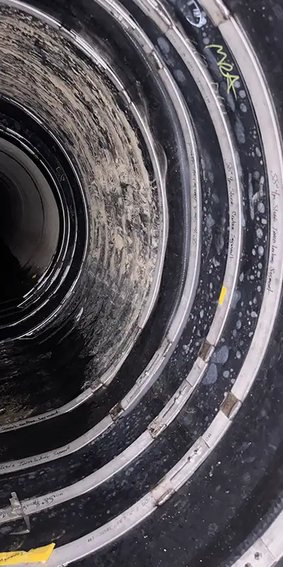 Multiple HydraTite seals installed in an interlocking sleeve inside a pipe to prevent leaks