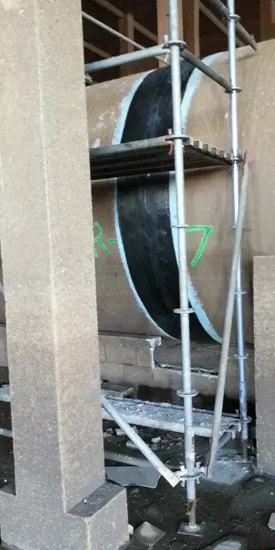 A large-diameter pipe wrapped with HydraWrap