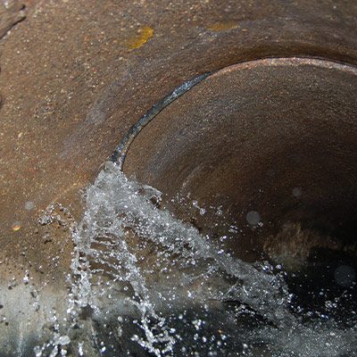 A spray of water infiltrating a pipe