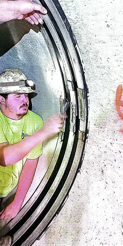 A technician tightening the bolts of a HydraTite seal