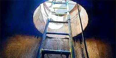 A ladder allowing entry to a pipe