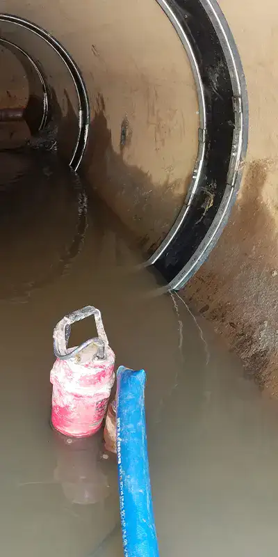 A stormwater pipe that has been sealed with HydraTite
