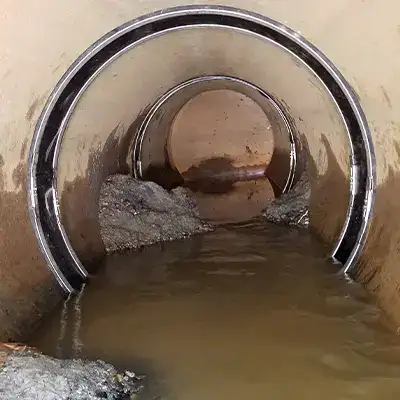A stormwater pipe that has been sealed with HydraTite