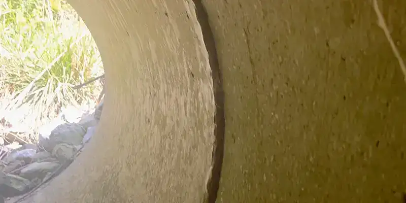 A compromised joint inside a culvert
