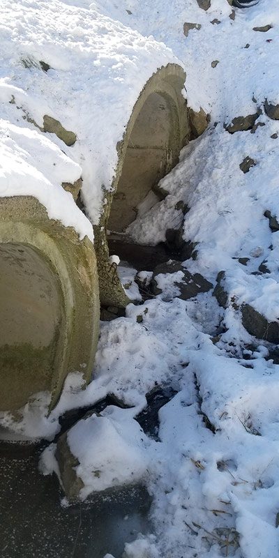 An entrance to a twin culvert