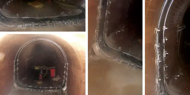 Images of an irregularly-shaped pipe sealed with HydraTite