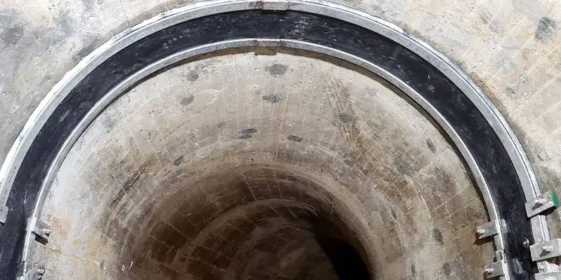 An irregularly-shaped pipe sealed with HydraTite