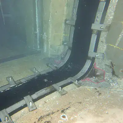 HydraTite installed over a joint in box-shaped underwater culvert