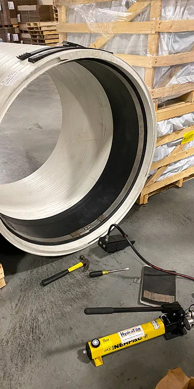A portion of pipe with HydraTite installed inside it to be displayed at trade shows