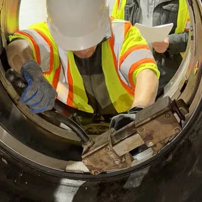 A hydraulic expander being used to installed HydraTite in a demo pipe