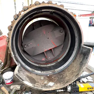 A small section of pipe above ground with a HydraTite seal installed inside of it as a demonstration