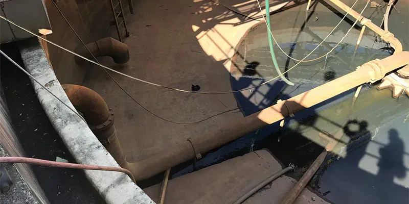 The fiber glass liner was cracked on the base of this stormwater retention tank