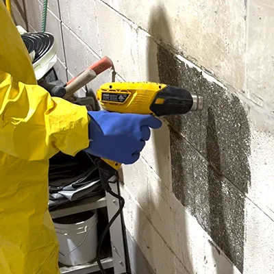 Applying heat to epoxy that is coating a concrete wall