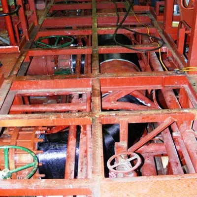 Portions of a cooling water supply pipeline that have been wrapped in HydraWrap