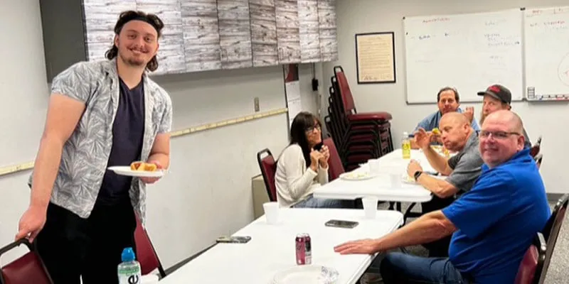 HydraTech employees in the lunch room