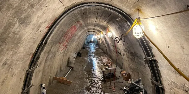 HydraTite Internal Pipe Joint Seal installed over a joint in an irregularly-shaped tunnel