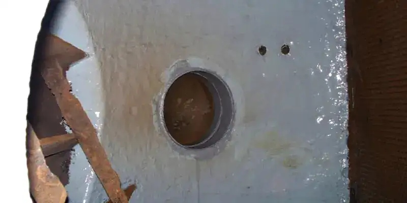 Interior of a condenser box that has been coated in epoxy