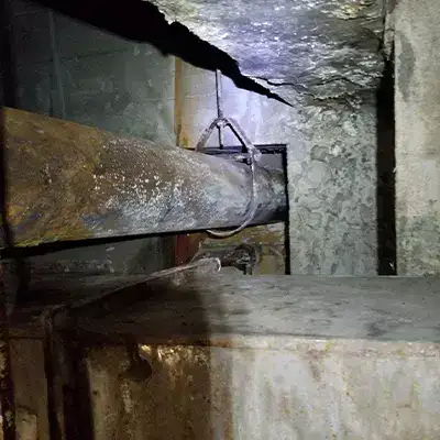 A leaking gas main in a hotel basement