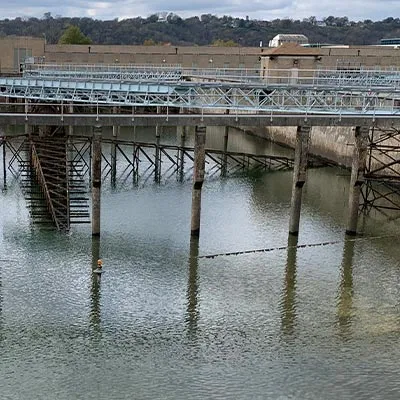 A water basin at a water treatment facility