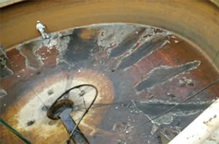 The fiber glass liner was cracked on the base of this stormwater retention tank