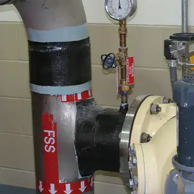 A HydraWrap weld kit repair applied to a limited area on a pipe