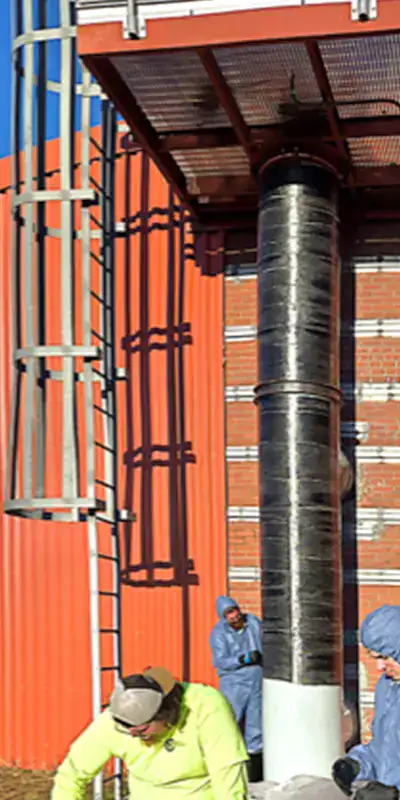 HydraWrap applied to a vertical digester mixing pipe to fortifying it against corrosion