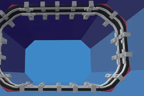 A rendering of a HydraTite internal pipe joint seal installed in a box-shaped culvert