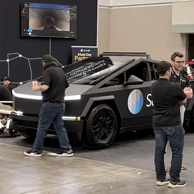 A Tesla truck at a tradeshow