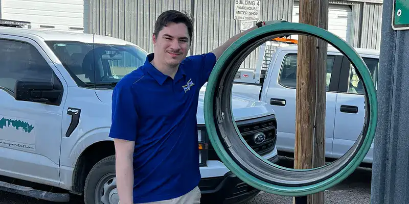 William Blais standing near a demo HydraTite seal