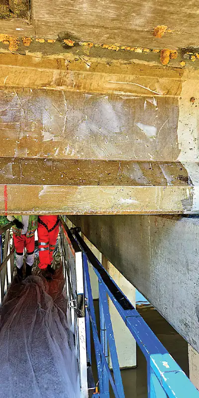Epoxy covering a portion of a bridge's support