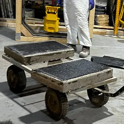 Two portions of concrete with fiber wrap applied as a test
