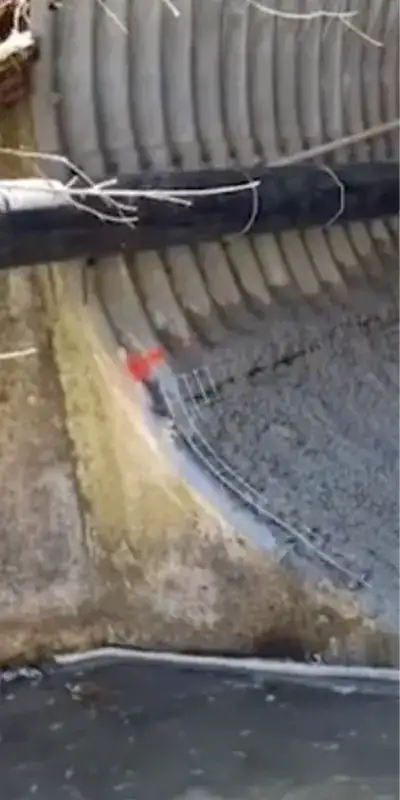 Concrete being applied to the invert of a corrugated metal pipe as a protective measure