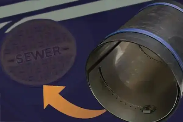 HydraLock and an arrow pointing to a sewer lid