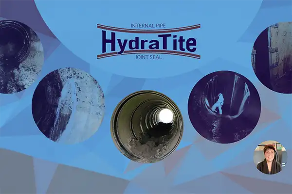 Heather Spurlino's profile image above a presentation slide talking about HydraTite, the internal pipe joint seal