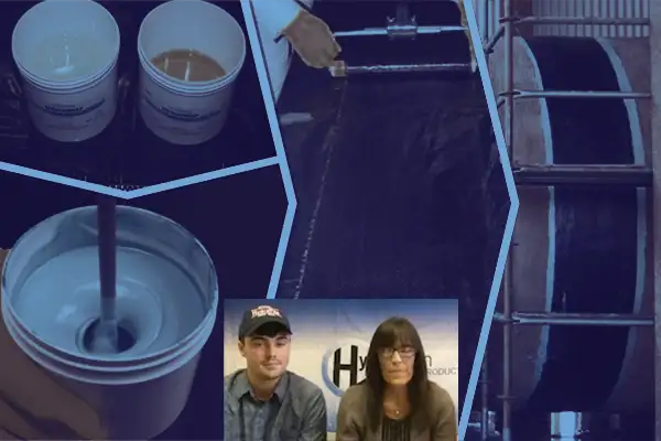 Two people talking about HydraWrap with reference images behind them