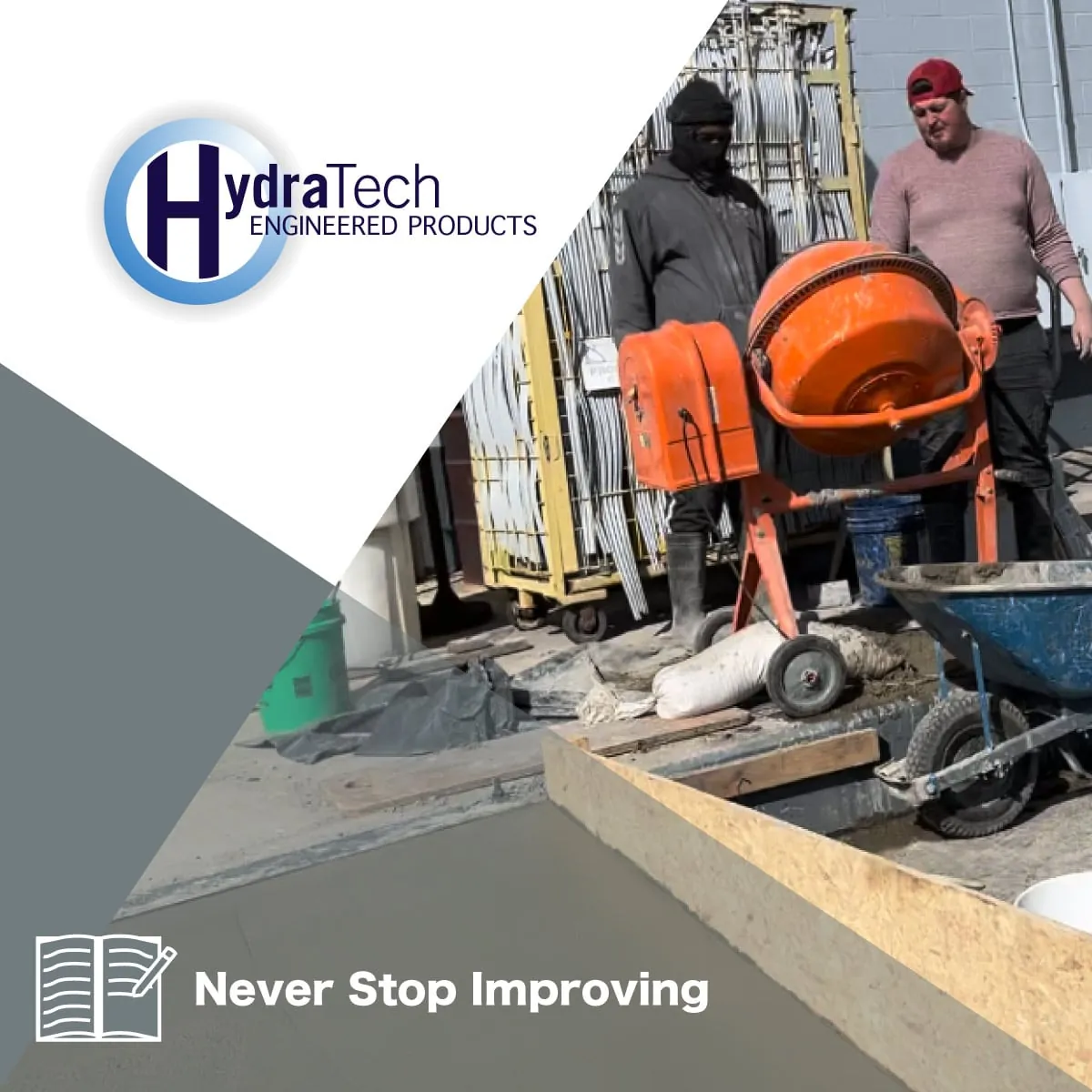 Two people making a concrete ramp