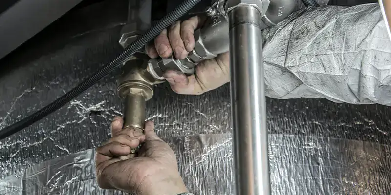 A pair of hands adjusting pipes