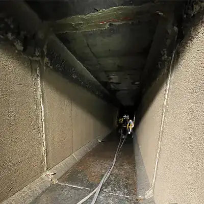 A box-culvert with an exposed pipe joint