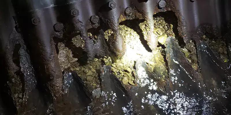 A portion of pipe that has holes due to corrosion