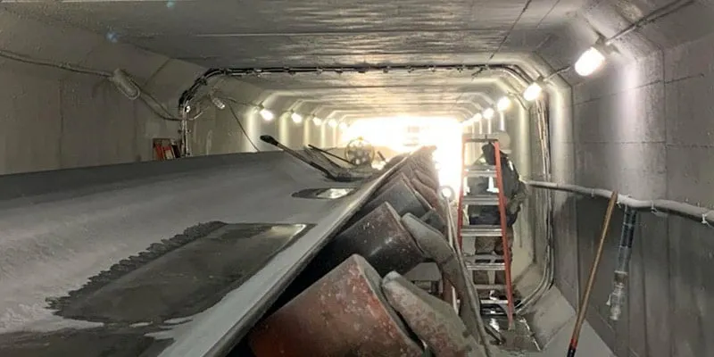HydraTite installed around a coal conveyor in a box-shaped tunnel