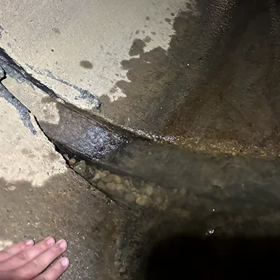 A compromised joint in a RCP pipe