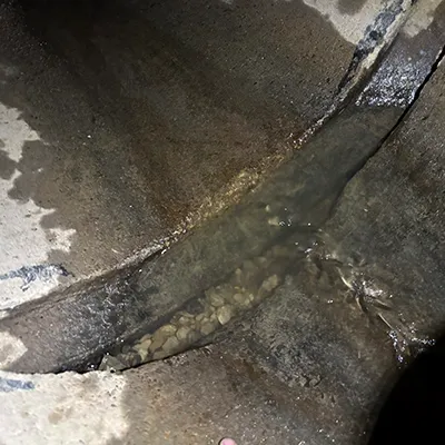 A compromised joint in a RCP pipe