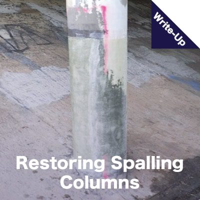 A column under a bridge that has been wrapped in fiber wrap
