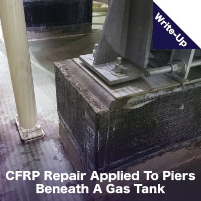 A support under a tank that has been restored with fiber wrap
