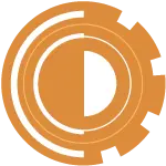 A simple logo of a gear and disk